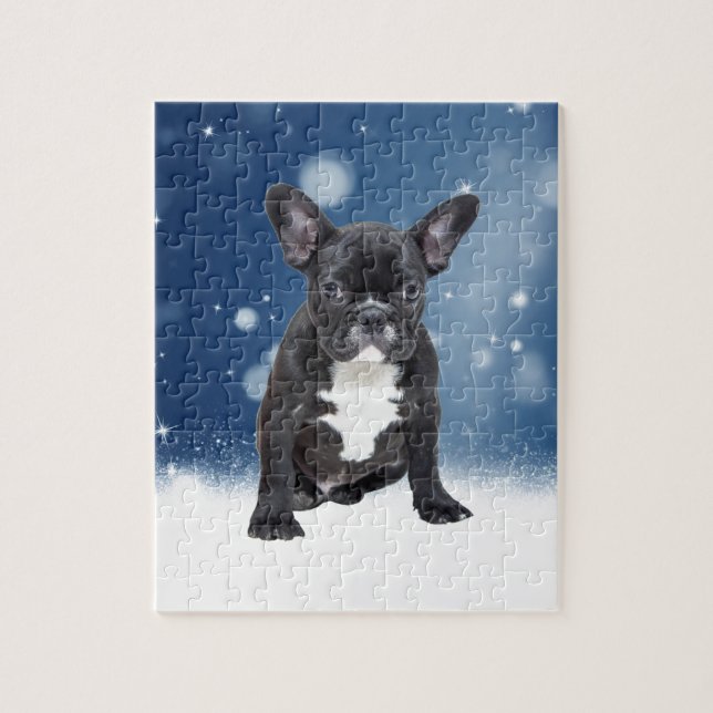 Black French Bulldog in Snow Jigsaw Puzzle for Dog (Vertical)