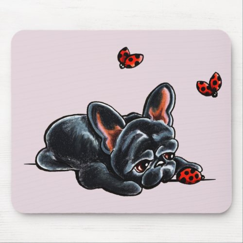 Black French Bulldog Ladybug Mouse Pad