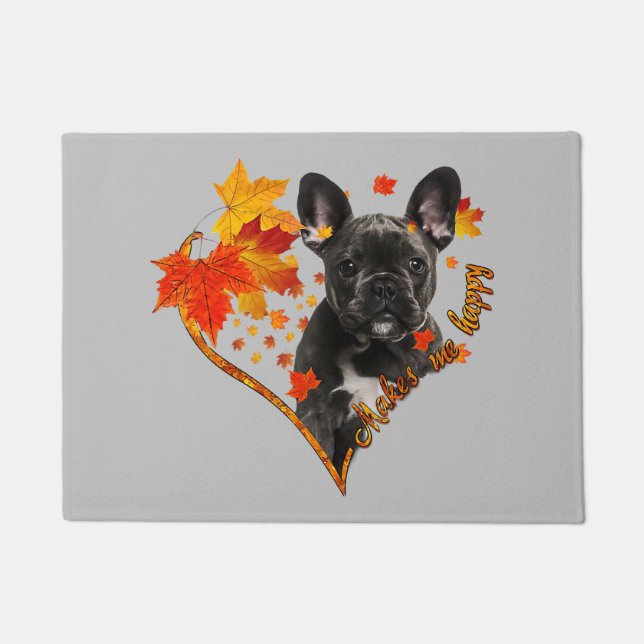 black french bulldog makes me happy fall heart lea doormat (Front)
