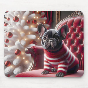 Black French Bulldog On Red Chair Mouse Pad