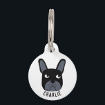 Black French Bulldog Pet ID Tag<br><div class="desc">A fun little Black French Bulldog or Frenchie.  Original art by Nic Squirrell.  Change or remove the name on the front and details on the back to personalize.</div>