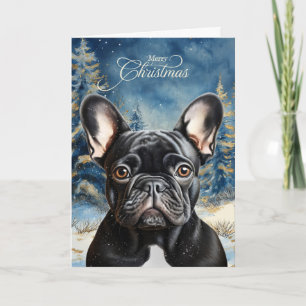 Black French Bulldog Pine Winter Forest Christmas Holiday Card