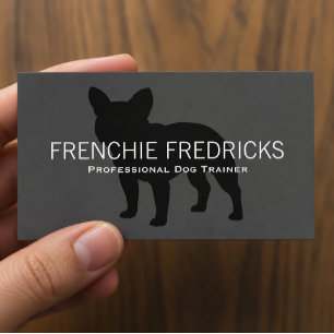 Black French Bulldog Silhouette Dog Lover's Grey Business Card
