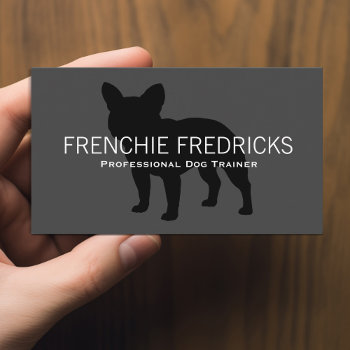 Black French Bulldog Silhouette | Dog Lover's Grey Business Card by jennsdoodleworld at Zazzle