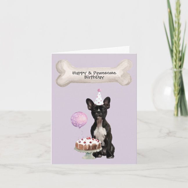 Black French Bulldog sitting birthday cake Holiday Card