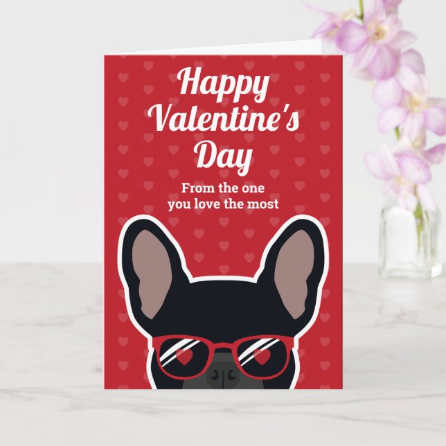 Black French Bulldog Valentine's Day Card (Orchid)