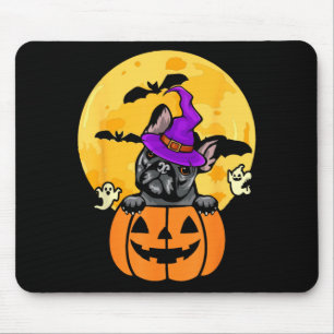 Black French Bulldog Witch Dog Lover Halloween Mouse Pad