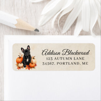 Black French Bulldog with Autumn Pumpkins Label