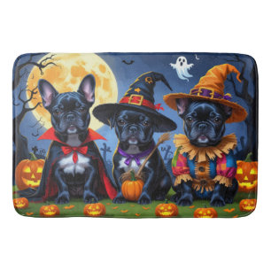 Black French Bulldogs Pumpkin Halloween Funny Bath Mat