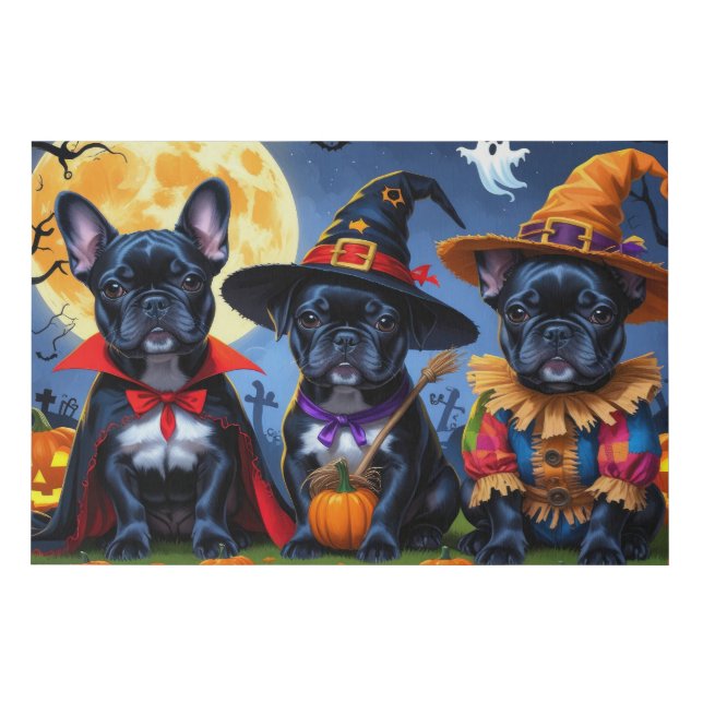 Black French Bulldogs Pumpkin Halloween Funny Faux Canvas Print (Front)