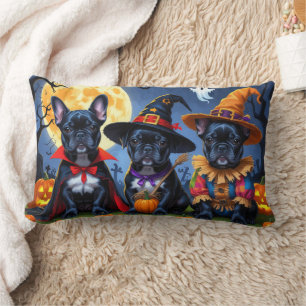 Black French Bulldogs Pumpkin Halloween Funny Lumbar Pillow