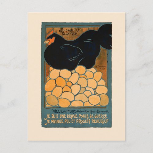 Black French Hen Lithograph Postcard
