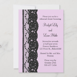 Black French Lace Rehearsal Dinner (fuchsia) Invitation