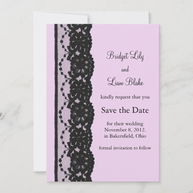 Black French Lace Save the Date (Front)