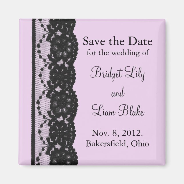 Black French Lace Save the Date Magnet (Front)