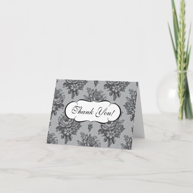 Black French Lace Thank You Note Card (Front)