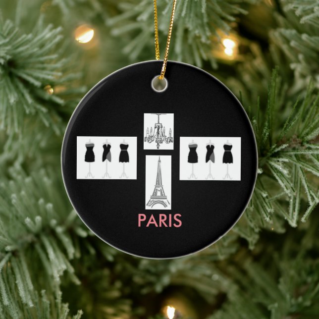 Black French Paris Themed Christmas Ornament (Tree)