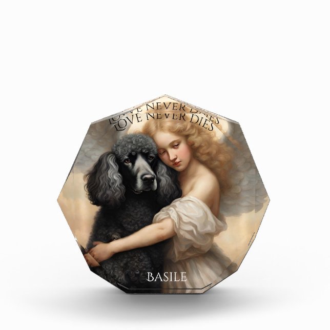 Black French Poodle Love Never Dies Memorial Photo Block (Front)