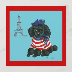 Black French Poodle Puppy Dog Invitation