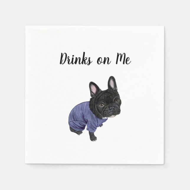 Black Frenchie Cocktail Napkins (Front)