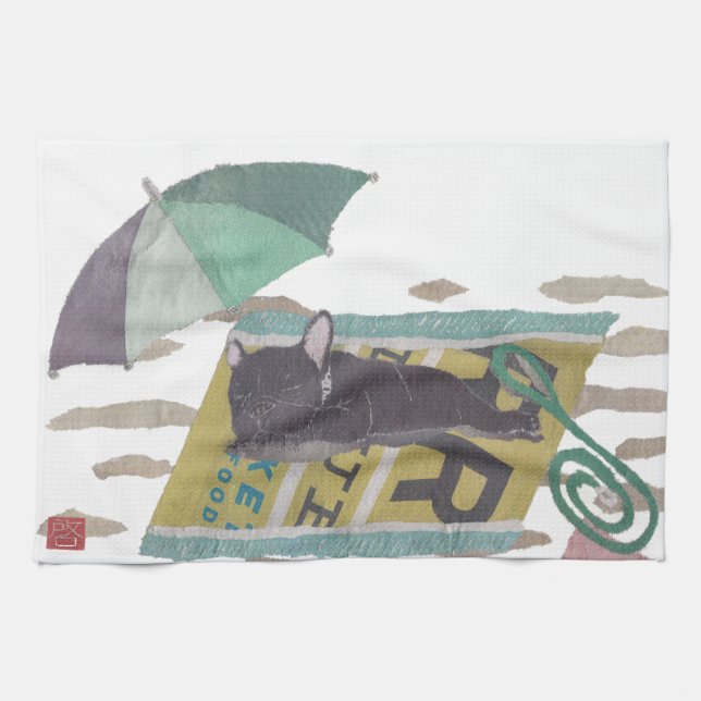 Black Frenchie, French Bulldog, Pop Dog Art Kitchen Towel (Horizontal)