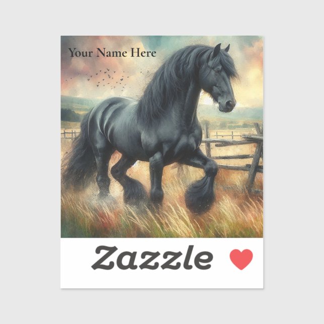 Black Fresian Horse Pasture Rustic Fence Sticker (Sheet)