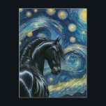 Black Fresian Horse Van Gogh Postcard<br><div class="desc">A beautiful black Fresian horse in a Van Gogh starry night faux AI generated Van Gogh art</div>