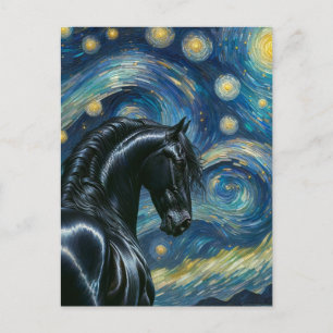Black Fresian Horse Van Gogh Postcard