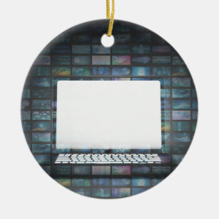 Black Friday Sale Copy Space on Glowing Laptop Ceramic Ornament