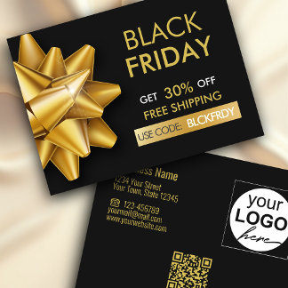 Black Friday Sale Gold Bow QR Code Discount Card