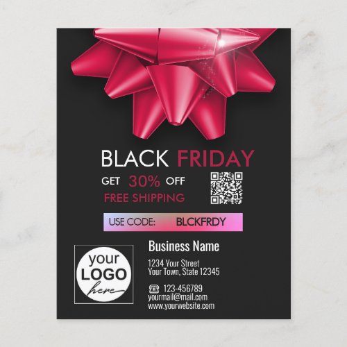 Black Friday Sale Pink Bow QR Code Discount Flyer