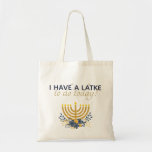 Black Friday Shopping Latke Play on Words Tote Bag<br><div class="desc">"I Have a Latke to do Today" is a fun Black Friday Shopping with a little play on Hanukkah words.  {Cute,  right?}  The typography is modern block in navy blue combined with modern script in gold. The graphic is a watercolor menorah with a cute floral bouquet of flowers.</div>