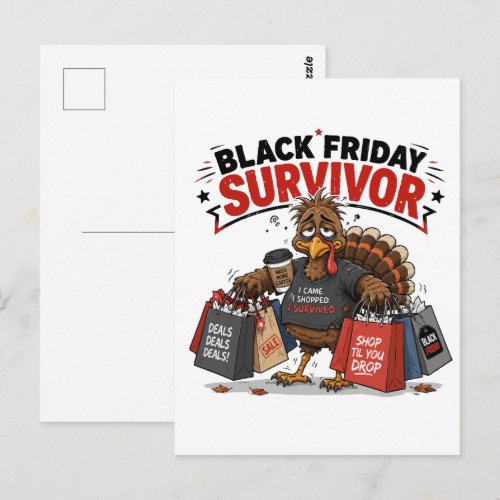 Black Friday Survivor Turkey Shopping Funny Humor Postcard