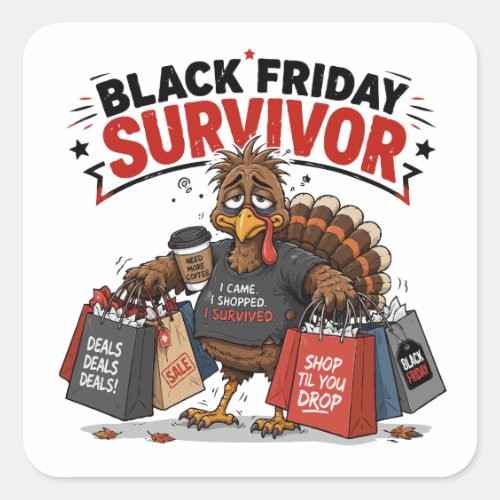 Black Friday Survivor Turkey Shopping Funny Humor Square Sticker