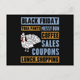 Black Friday Yoga Pants Messy Bun Coffee Shopping Postcard