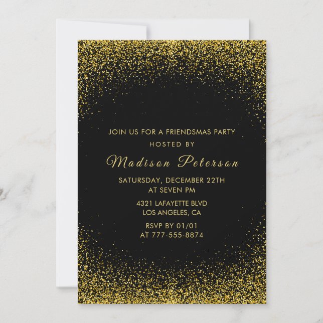 Black Friendsmas invitations Gold Glitter (Front)