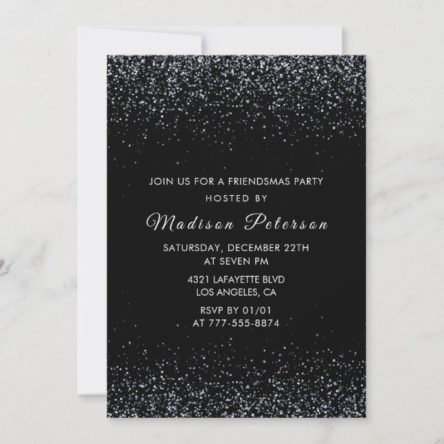 Black Friendsmas invitations Silver Glitter (Front)