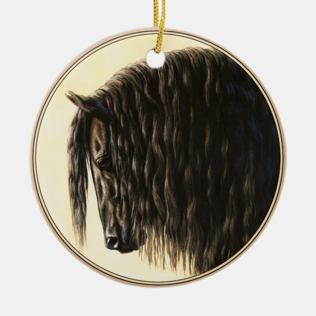 Black Friesian Draft Horse Ceramic Ornament (Front)
