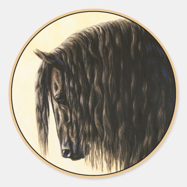 Black Friesian Draft Horse Classic Round Sticker (Front)