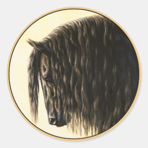 Black Friesian Draft Horse Classic Round Sticker
