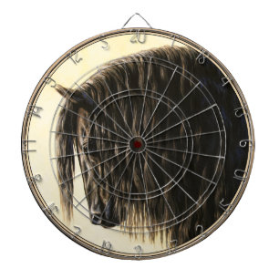 Black Friesian Draft Horse Dartboard With Darts