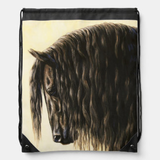 Black Friesian Draft Horse Drawstring Bag