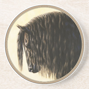 Black Friesian Draft Horse Drink Coaster