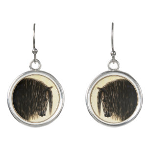 Black Friesian Draft Horse Earrings
