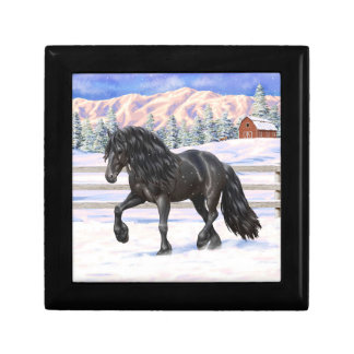 Black Friesian Draft Horse In Snow Gift Box