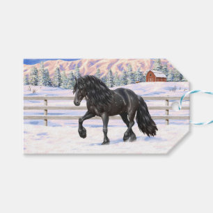 Black Friesian Draft Horse In Snow Gift Tags