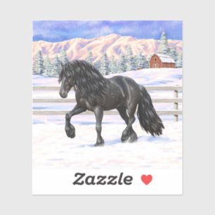 Black Friesian Draft Horse In Snow Sticker