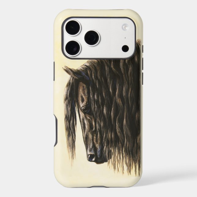 Black Friesian Draft Horse Iphone Case (Back)