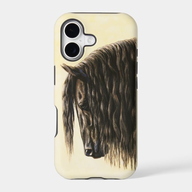 Black Friesian Draft Horse Iphone Case (Back)