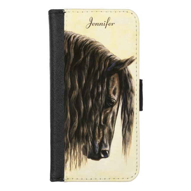 Black Friesian Draft Horse iPhone Wallet Case (Front)